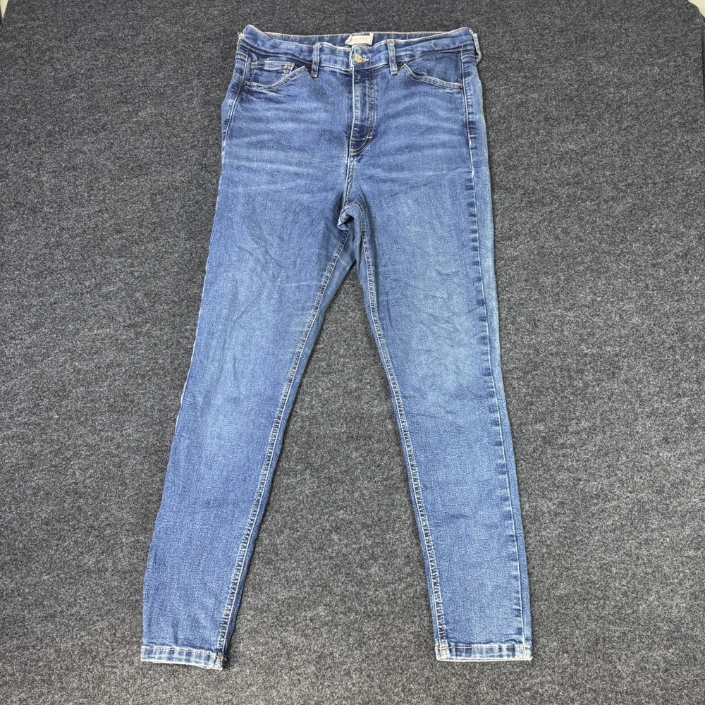 Topshop Skinny Jeans Women 32x30 Blue Denim Cotton Slim Fit 5-Pocket Medium Wash
